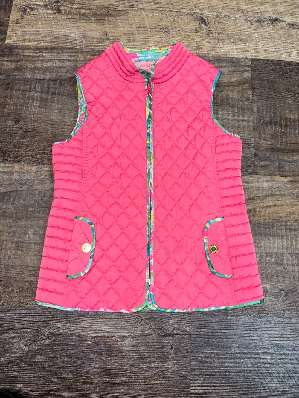 Lilly Pulitzer Lucy Vest Size Large 8-10 Girls Flamingo Pink Quilted Tropical
